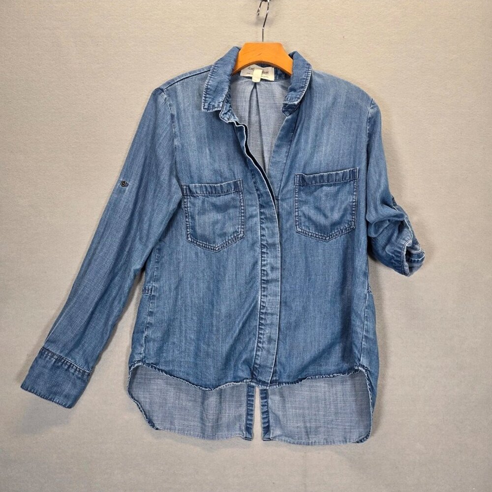 Cloth & Stone Denim Shirt Women’s Tencel Chambray Long Sleeve V Neck Size S - Picture 2 of 13